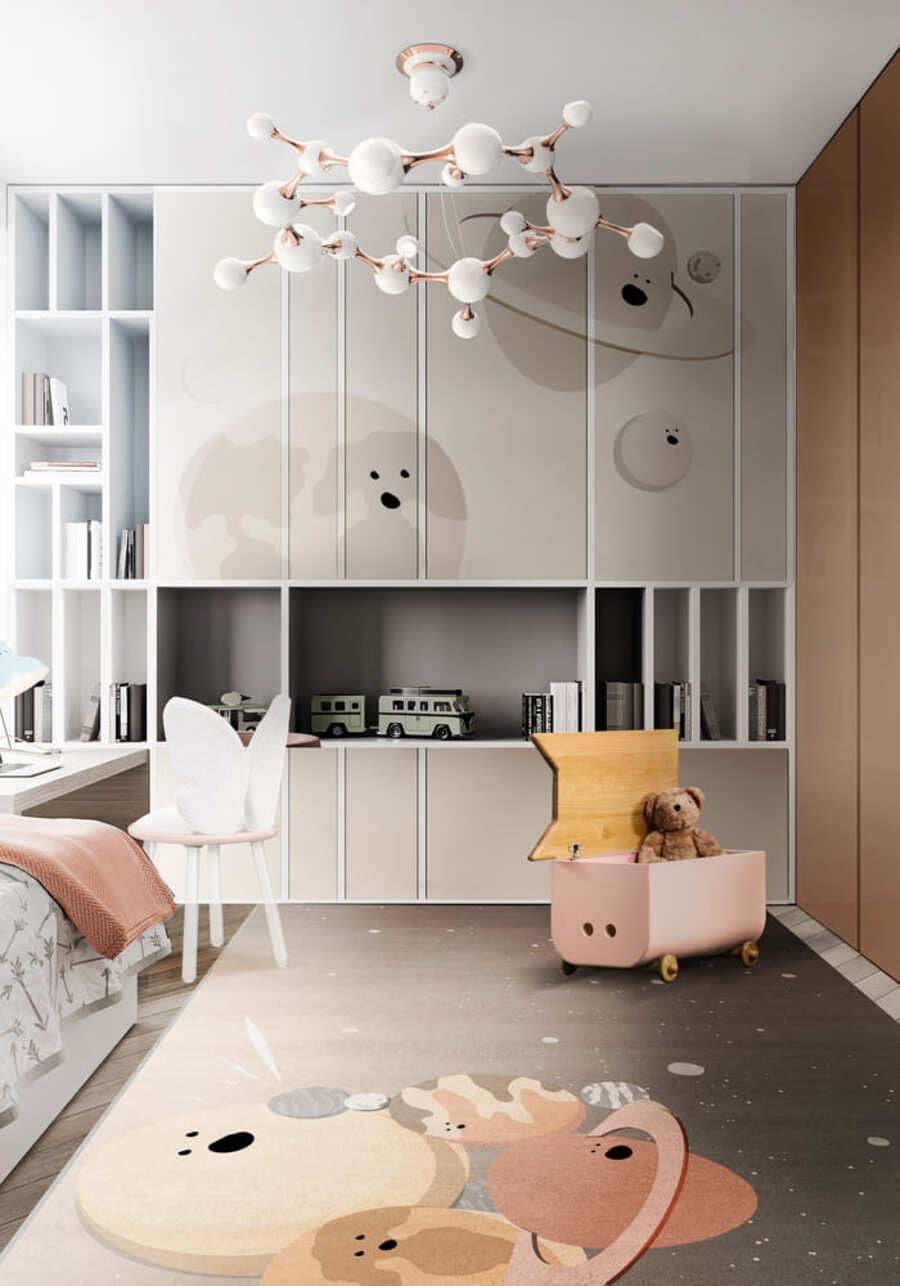 neutral toned kids study area