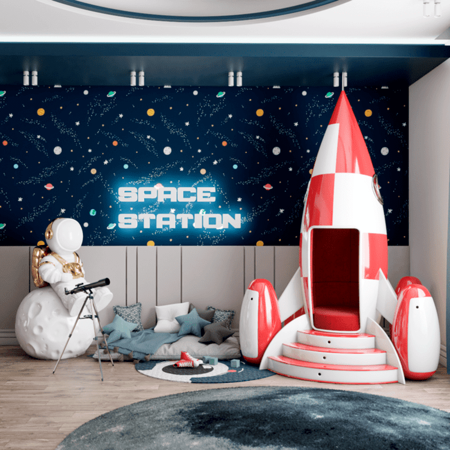playroom design for a little kid featuring the iconic Rocky Rocket