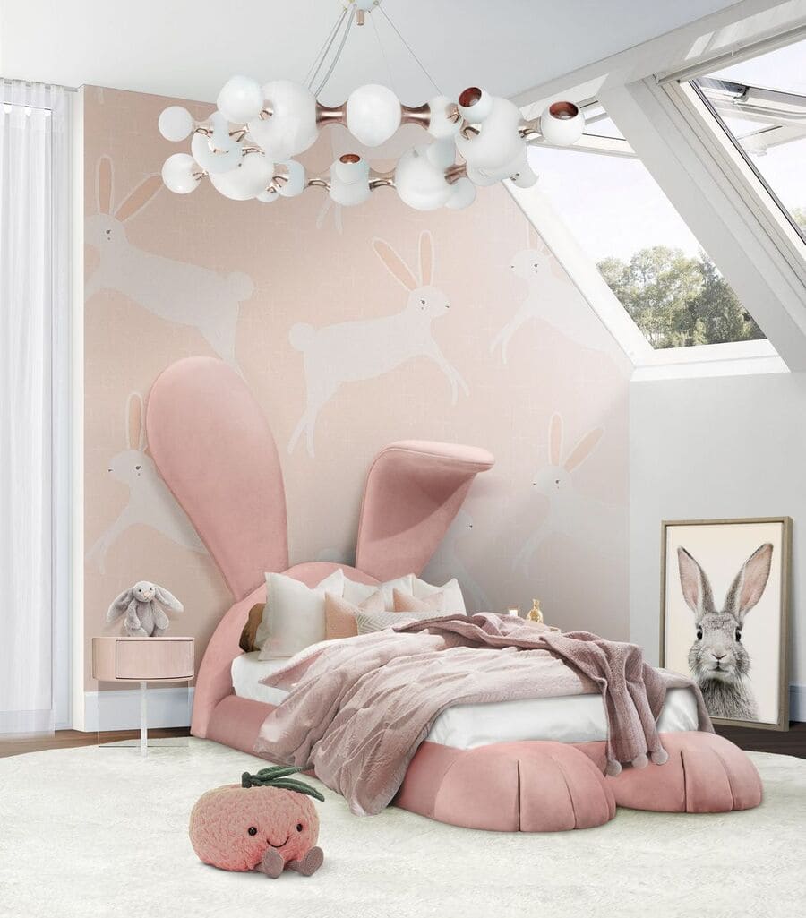 Luxury girls bedroom design with a fun bunny ear shaped bed