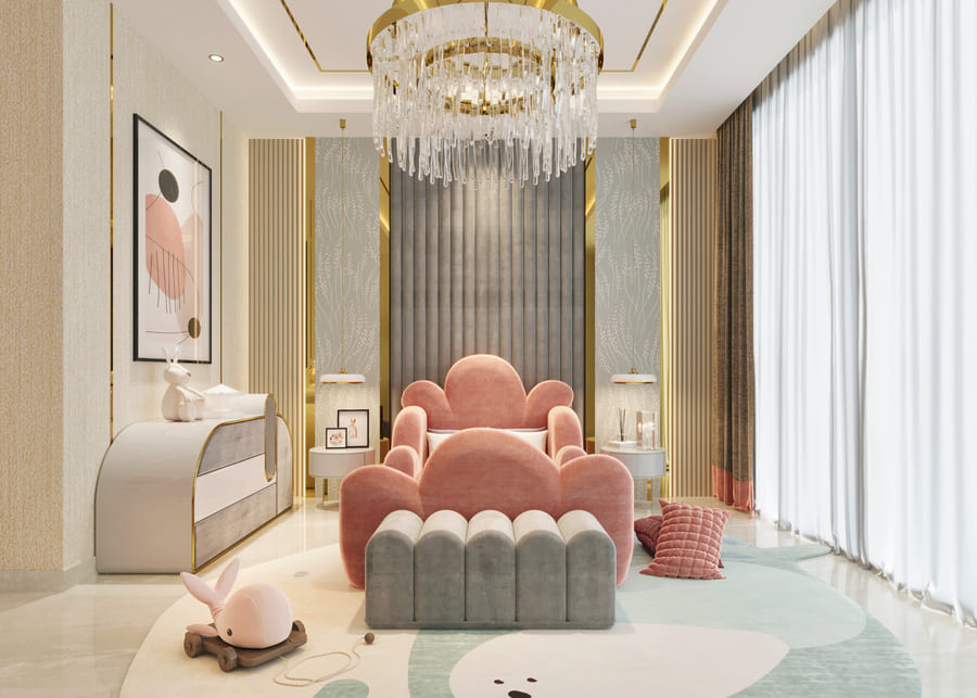 This beautiful bedroom in pink is perfect for a little kid to feel like being inside a holywood movie