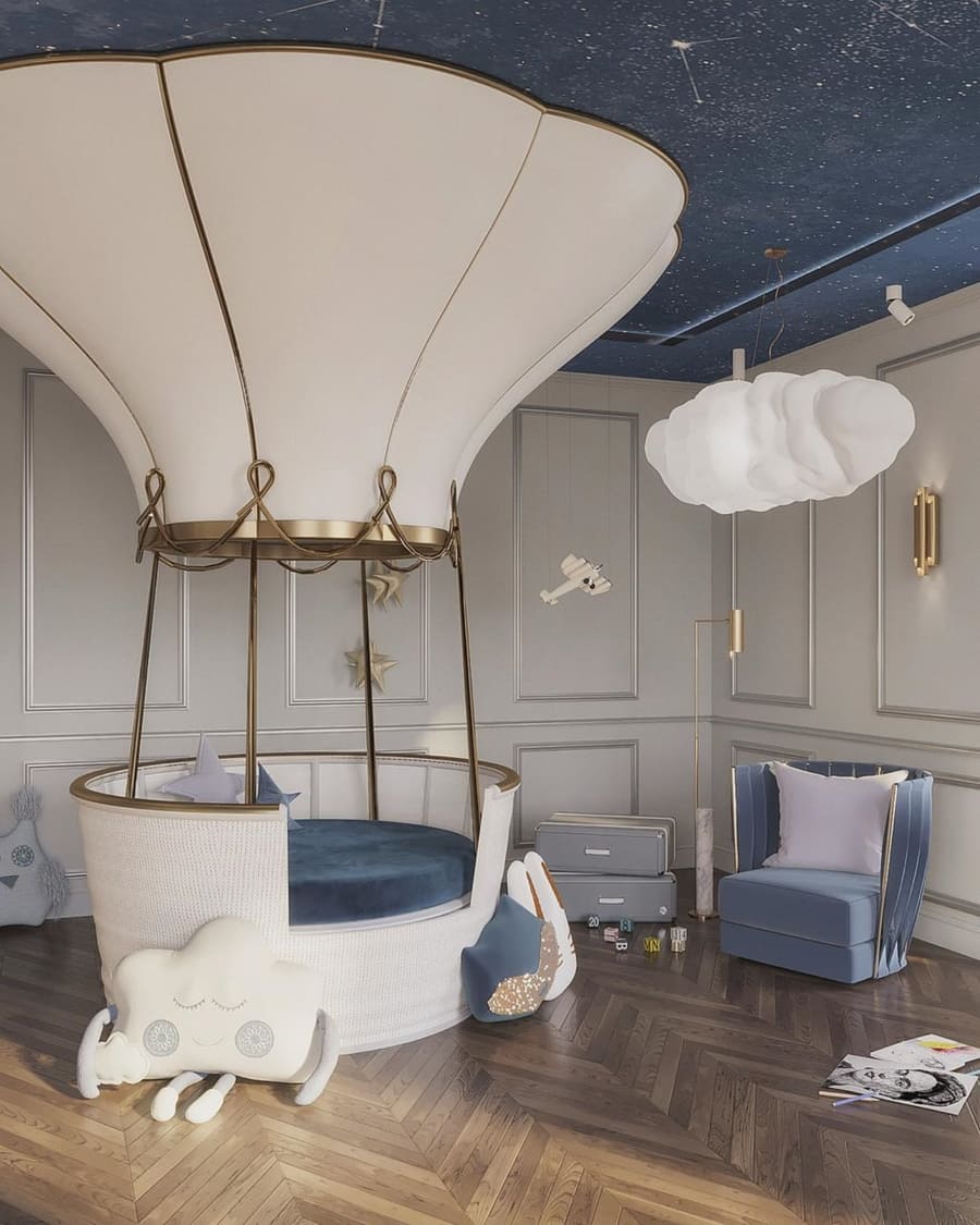 exclusive bedroom design for a little kid with the fantastic Fantasy Air Balloon in Blue tones