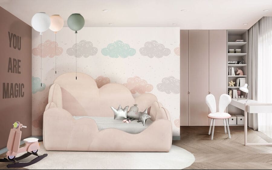 Beautiful Kids Bedroom design in pink tones with an adorable study area