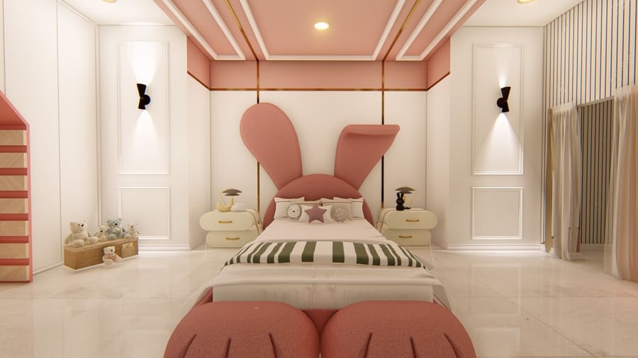 adorable kids bedroom featuring the cutest bunny-shaped bed